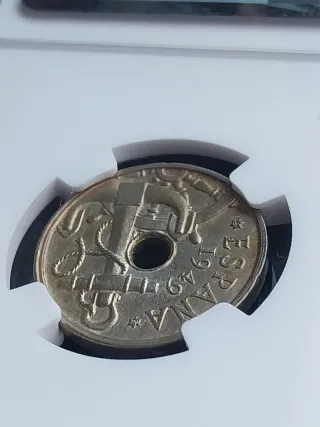 50 Centimos España 1949 NGC MS61 Pátina Multicolor