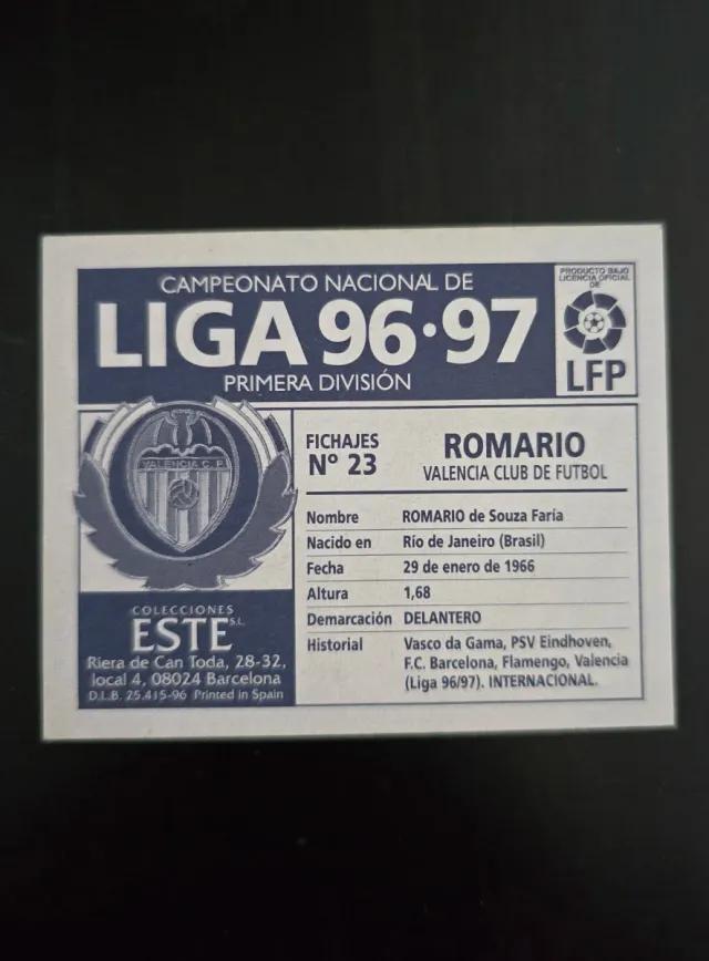 Cromo Romario Valencia CF Fichaje Nº23