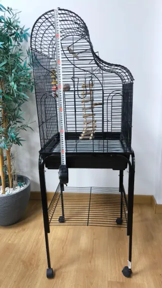 Jaula para pájaros con carro y accesorios