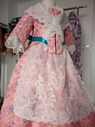 Traje Fallera Niña Rosa y Blanco