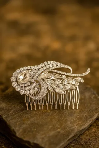 Peineta Novia Broche Pelo Tocado Vintage Plata