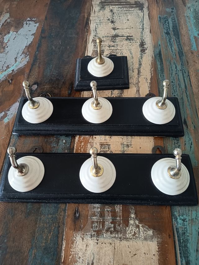 Percheros de pared Madera y Cerámica (Set de 3)