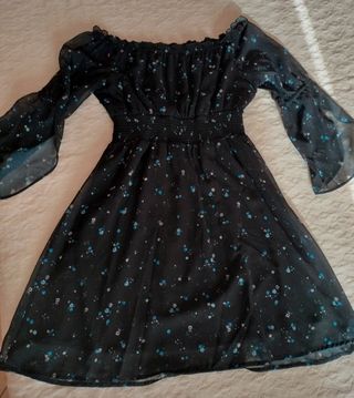 Vestito Suite Benedict nero con fiori blu taglia S