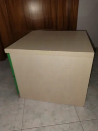 Comodino verde, beige e marrone chiaro, 2 cassetti