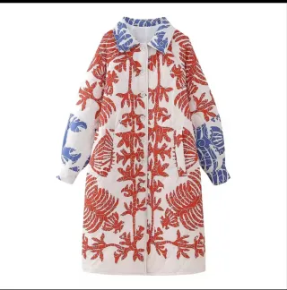 Chaqueta larga bordada mujer