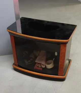 Mesita auxiliar bar, TV, cristal y madera