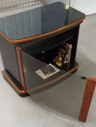 Mesita auxiliar bar, TV, cristal y madera