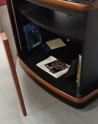 Mesita auxiliar bar, TV, cristal y madera