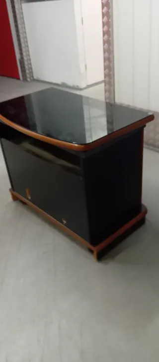 Mesita auxiliar bar, TV, cristal y madera