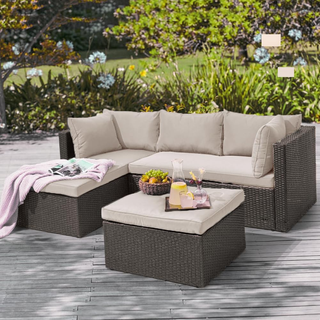 Set Salotto da Giardino in Polyrattan con Pouf e