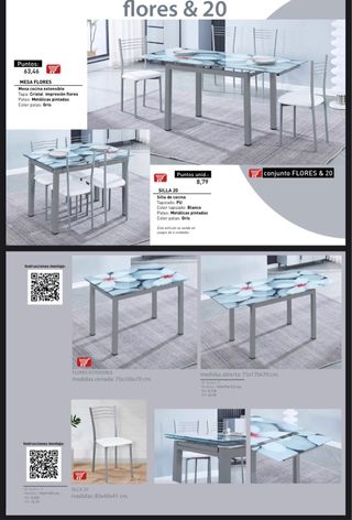 Mesa Comedor Extensible Flores y 4 Sillas