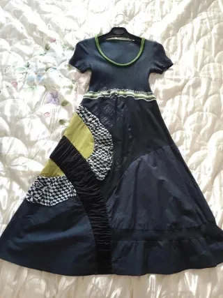 Vestito patchwork blu e verde taglia M