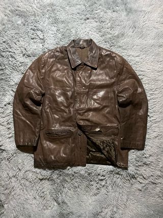 Jacket Bomber Leather Harrington Brown Vintage 90s