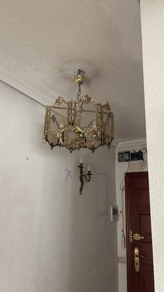 Lámpara de techo antigua cristal y metal 