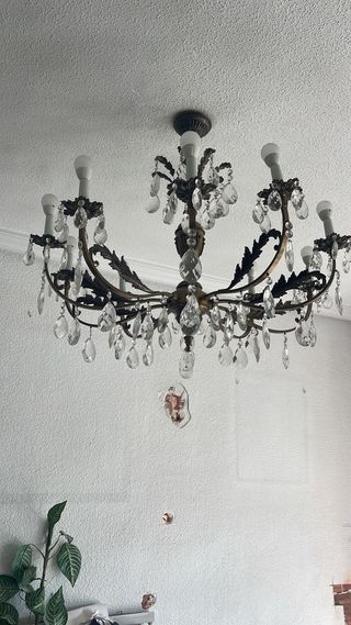 Lámpara de techo antigua cristal y metal 