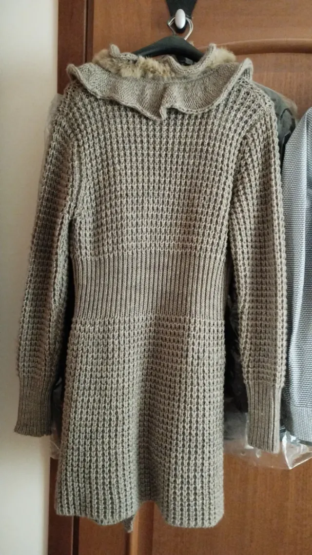 Capotto in lana donna beige con pelliccia