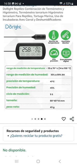 Termómetro digital y humedad para Reptiles