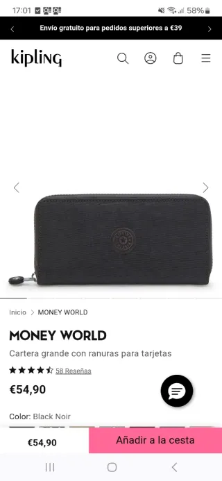 Monedero Kipling Money World Negro