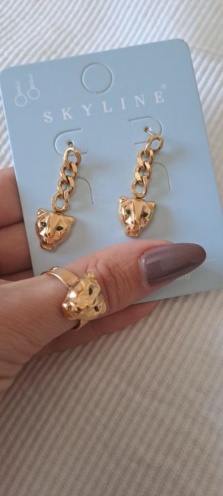 Anillo y pendientes panthera