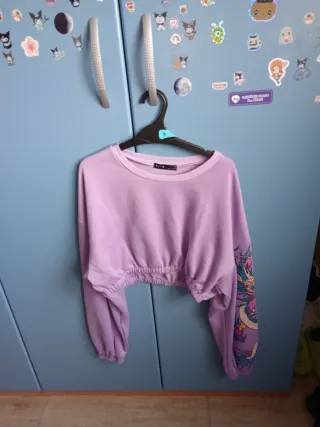 SheIn Felpa Crop Top M Stampa Draghi Viola