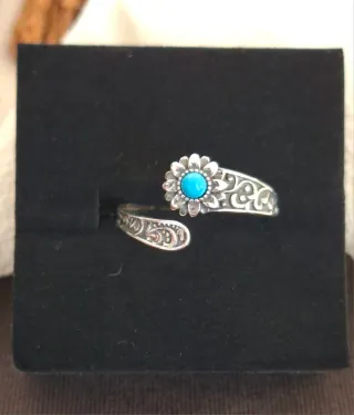 Anillo Plata Ley Flor Turquesa Ajustable