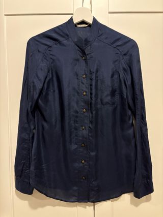 Camisa Massimo Dutti seda estilo mao azul