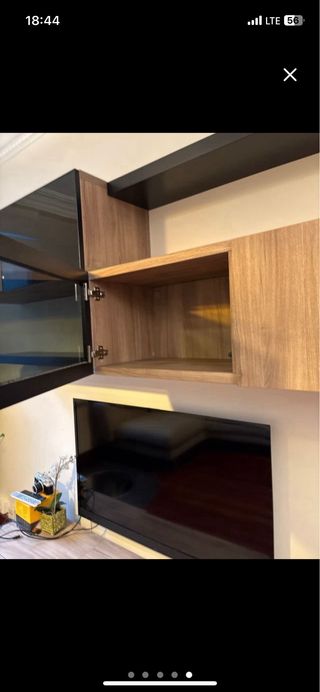 pack Mueble TV madera y cristal. baldas+estantes