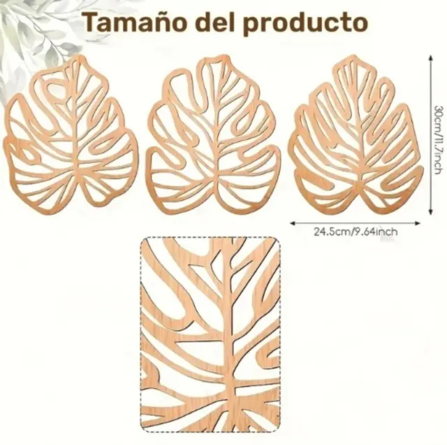 3 adornos de madera hoja monstera