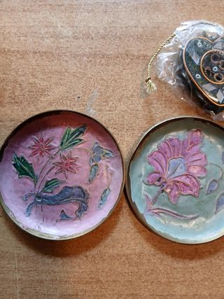 3 piattini ottone + ciondolo cuore