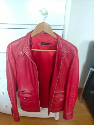 Cazadora Piel Roja Mujer Talla S