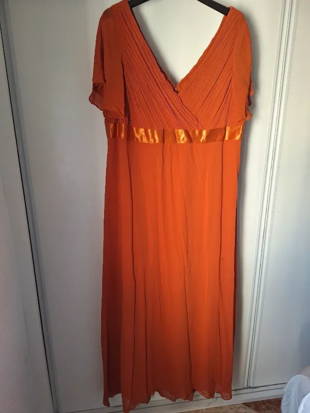 Vestido largo escote V naranja