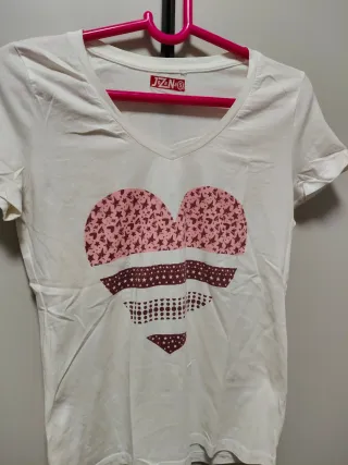 Camiseta Blanca Calavera Flores Talla S