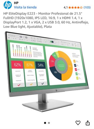 HP EliteDisplay E223 Monitor 21.5 FullHD Plata
