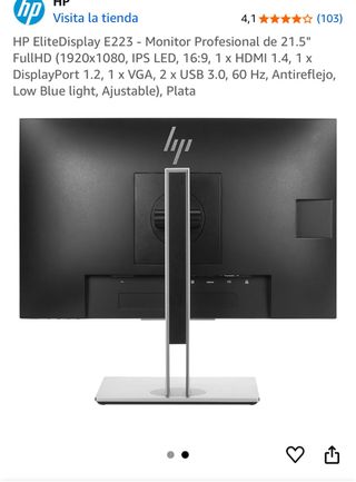 HP EliteDisplay E223 Monitor 21.5 FullHD Plata