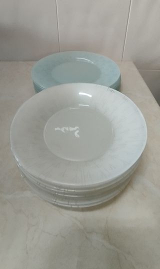 Juego vasos Rosas y Vajilla Azul/Blanca