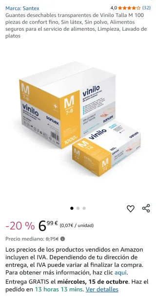 Guantes de Vinilo Santex Talla M (1000 uds)