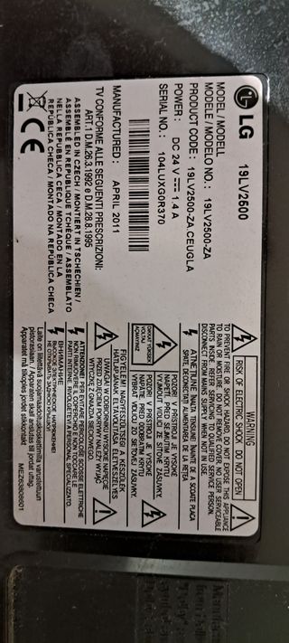 TV LG 19LV2500 sin sintonizador digital.