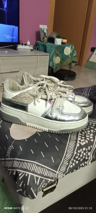 Scarpe sneakers glitter oro e rosa taglia 37