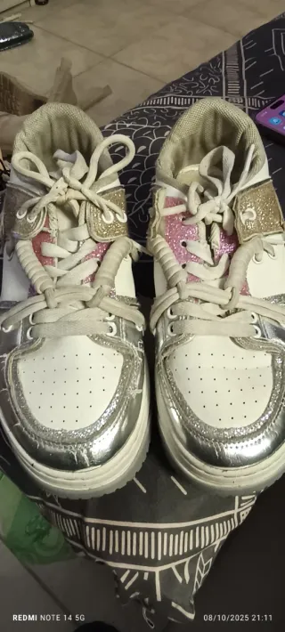 Scarpe sneakers glitter oro e rosa taglia 37