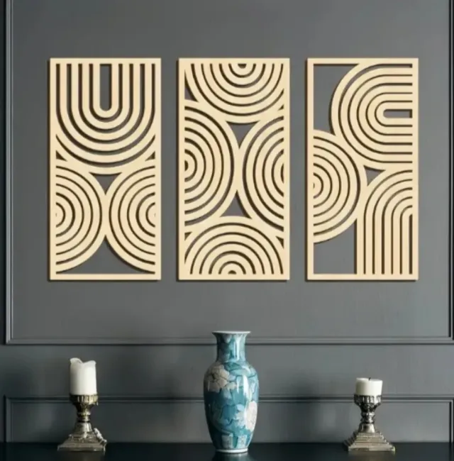 3 Adornos de Pared Madera Beige