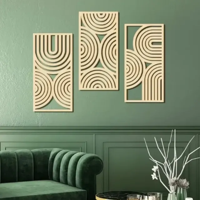 3 Adornos de Pared Madera Beige