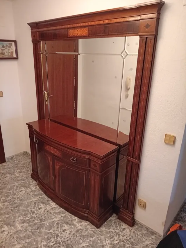 Espejo recibidor de madera y cristal