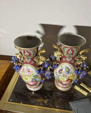 Coppia Vasi Porcellana Francese Vintage