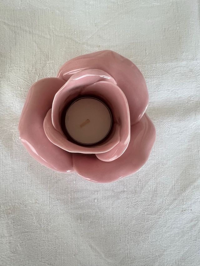 Juego 4 Portavelas Flor Porcelana