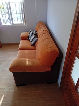 Sofá 3 plazas naranja y marrón