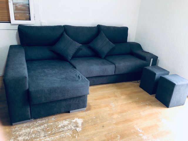 Sofá chaise longue gris tela