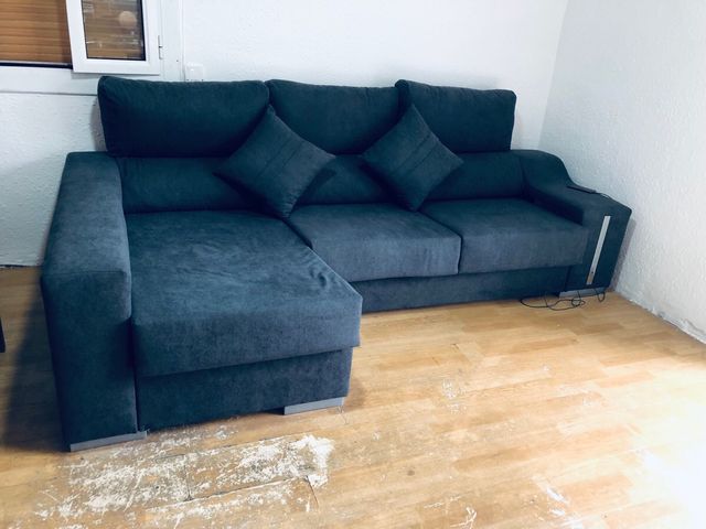 Sofá chaise longue gris tela