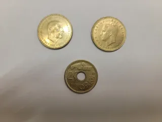 2 Pesetas y moneda de 25 Canarias