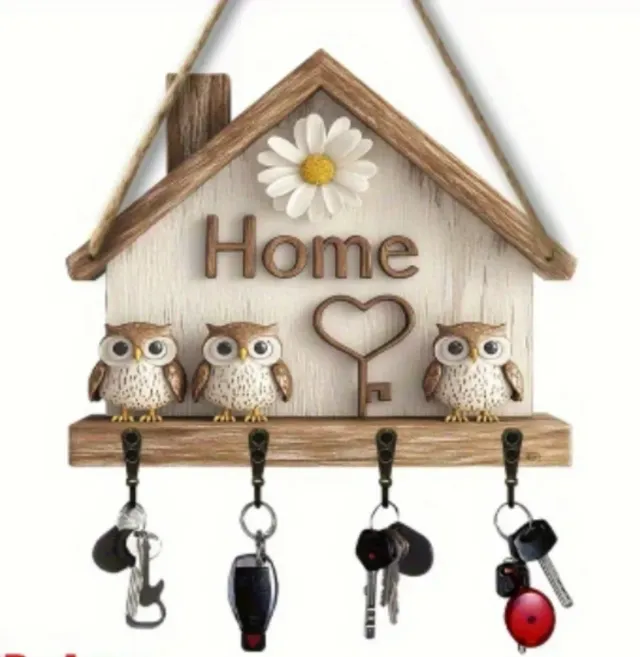 Colgador de llaves casa con búhos