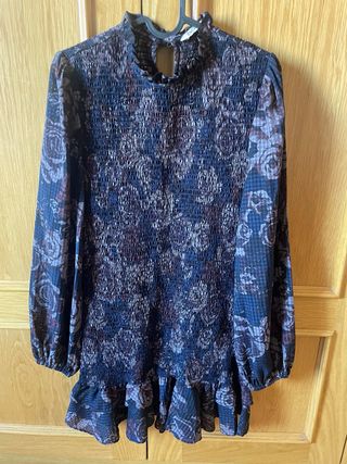 Vestido azul nido de abeja floral